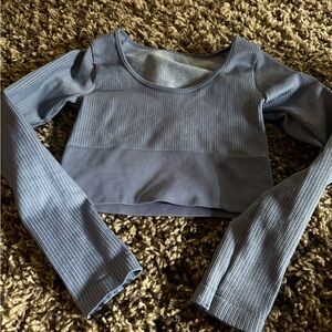 Aerie Gray Ribbed Long Sleeve Crop Top